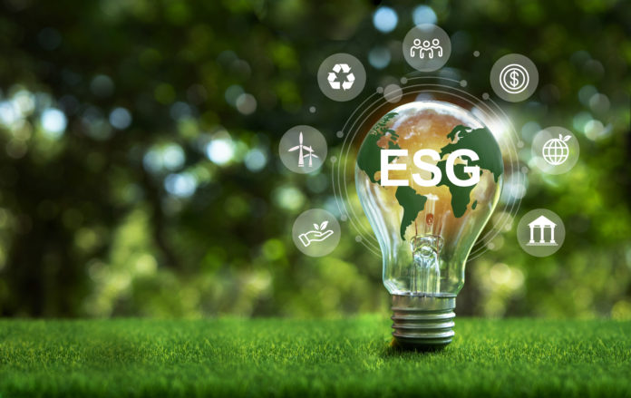 The green world map is on a light bulb , ESG icon for Environmen