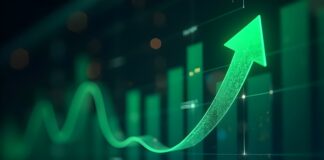 Symbolbild "Green arrow pointing upward on financial graph. Business growth chart with rising trend line. Digital stock market data visualization for investment ...". Copyright: crispy - stock.adobe.com