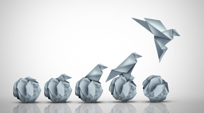 Emerging Potential And Success as an unstoppable origami bird born rising from an egg representing business start up or development breakthrough and ambition to conquer ... Copyright: freshidea - stock.adobe.com