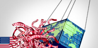 US Global Tariffs Crisis and United States Tariff confusion as an international trade war with American imports and exports tax on the globe as economic turmoil and uncertainty on world markets. Copyright: freshidea - stock.adobe.com