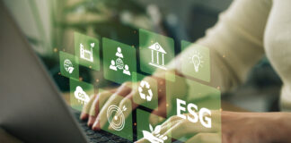 ESG environment social governance investment business concept. Women use a computer to analyze ESG, surrounded by ESG icons .close to the computer screen in business investment strategy concept. Copyright: Pcess609 - stock.adobe.com