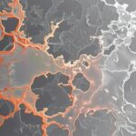Selective color photography of copper crystals forming intricate patterns the background in grayscale. Copyright: Auon - stock.adobe.com