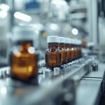 Frühe Umsetzung zahlt sich aus: Kommerzialisierungs-Strategien für junge Biopharmazeutika-Entwickler Symbolbild "Kommerzialisierung". Amber glass bottles move along a conveyor belt in a pharmaceutical factory. Copyright: MUMTAZ - stock.adobe.com