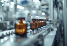 Symbolbild "Kommerzialisierung". Amber glass bottles move along a conveyor belt in a pharmaceutical factory. Copyright: MUMTAZ - stock.adobe.com