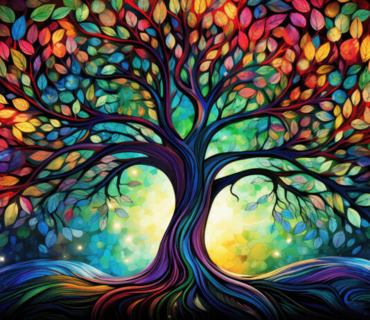 „Der Börsenzugang ist kein Exit“ Symbolbild. Magical Yggdrasil with Tree of Life with colorful branches wallpaper colorful leaf Mosaic art. Copyright: AstraNova - stock.adobe.com