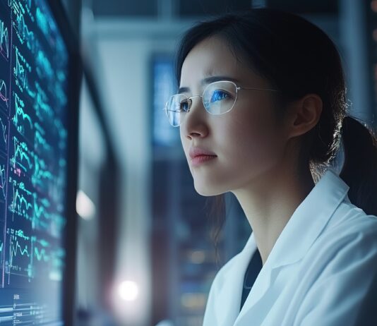 ‘‘We build a leading global platform for precision healthcare‘‘ Symbolbild. AI-driven analysis of a patients biomarkers, personalized treatment. Copyright: Zahfran - stock.adobe.com