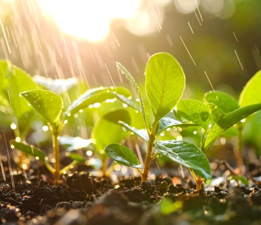 „Die Kapitalmärkte zeigen erste Anzeichen einer Erholung” Symbolbild "Young plants watered by sunlit rain". Copyright: joni - stock.adobe.com