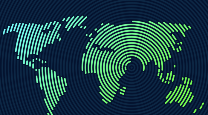 Symbolbild "Abstract world map with circle lines". Copyright: igor - stock.adobe.com