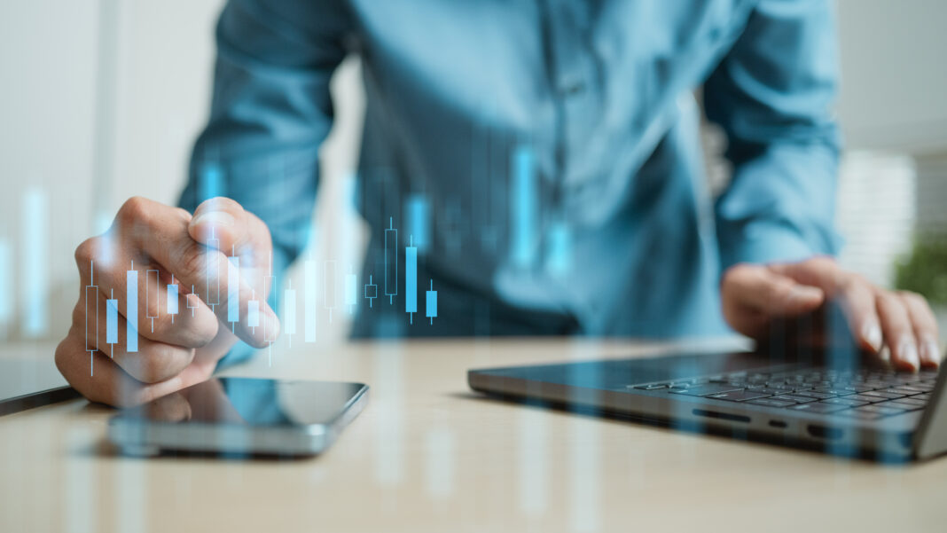 Investment portfolio and stock market analysis concept with financial dashboard, trading charts and wealth management tools for business growth strategy.