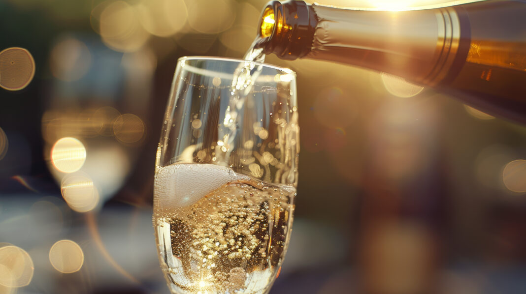 The evening's sparkle is poured into a celebratory glass of champagne.