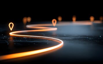 A glowing path with checkpoints, a concept for a business roadmap, customer journey, or project milestones. Copyright: Neo - stock.adobe.com