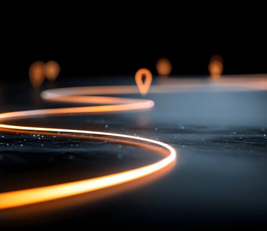 Topadur bereitet sich auf die Phase nach Phase 2 vor A glowing path with checkpoints, a concept for a business roadmap, customer journey, or project milestones. Copyright: Neo - stock.adobe.com