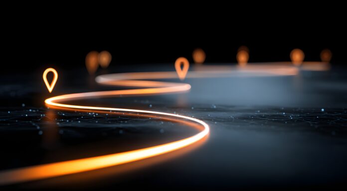 A glowing path with checkpoints, a concept for a business roadmap, customer journey, or project milestones. Copyright: Neo - stock.adobe.com