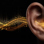 Symbolbild. Human ear with glowing golden sound waves and light particles representing hearing, auditory perception, sound frequency, or hearing aid technology. Copyright: Vivid Pixel - stock.adobe.com