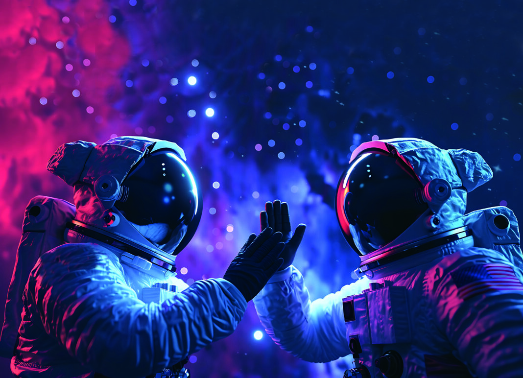 Astronauts giving a high five