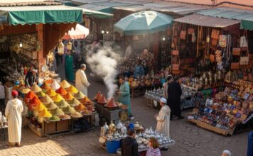 Über LinkedIn hinaus: Erschließung der GCC-/MENA-Märkte für europäische Life-Sciences-Unternehmen Symbolbild. Spice market stall in traditional moroccan souk with people. Copyright: Fury's Studio ;) - stock.adobe.com