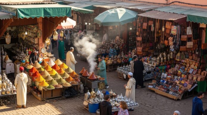 GCC-/MENA-Märkte für Europas Life Sciences Symbolbild. Spice market stall in traditional moroccan souk with people. Copyright: Fury's Studio ;) - stock.adobe.com