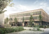 Visualisierung der Fassade des Innovation Hub. Copyright: ARGE Dietrich | Untertrifaller mit ALINE HIELSCHER ARCHITEKTUR