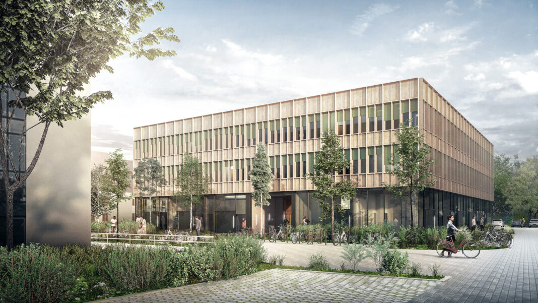 WBC_Innovation_Hub_Fassade Visualisierung der Fassade des Innovation Hub. Copyright: ARGE Dietrich | Untertrifaller mit ALINE HIELSCHER ARCHITEKTUR